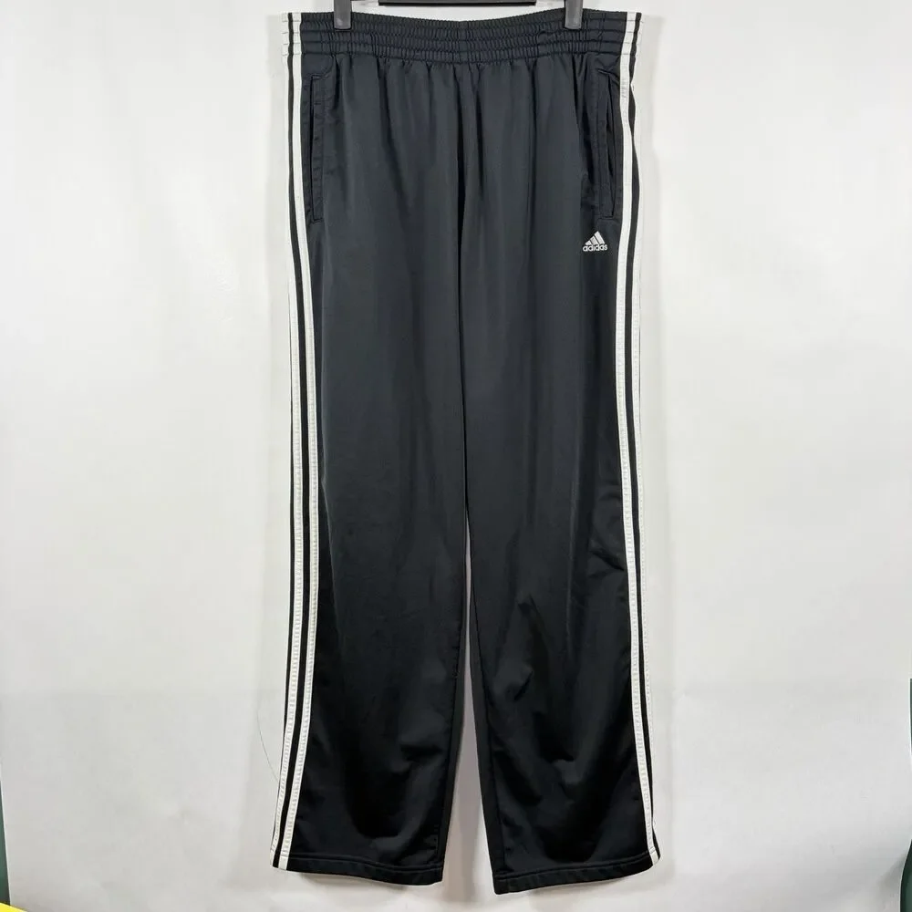 Vintage Y2K Adidas Tear Away Track Pants Mens Large Black Three Stripe 34x31